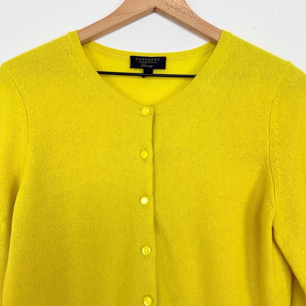 Charter Club Luxury Cashmere Cardigan Sweater Womens S‎ Bright Yellow Spring - Picture 4 of 14